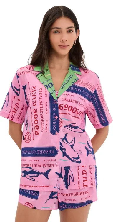 Staud Kei Shirt Parcel Print Pink M | Thumbnail 1 Staud Kei Shirt Parcel Print Pink M | Thumbnail 1