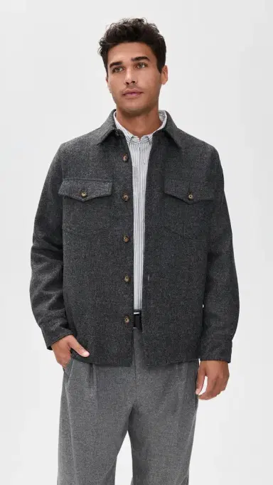 Portuguese Flannel Wool Field hirt Jacket Grey | Thumbnail 2 Portuguese Flannel Wool Field hirt Jacket Grey | Thumbnail 2