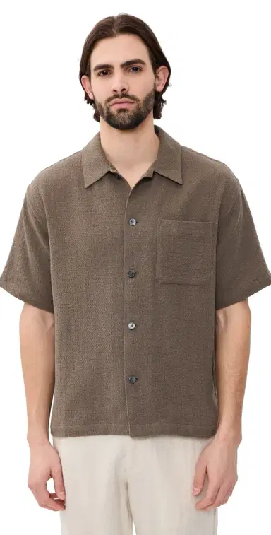 FRAME Open Weave Shirt Warm Grey | Thumbnail 1 FRAME Open Weave Shirt Warm Grey | Thumbnail 1