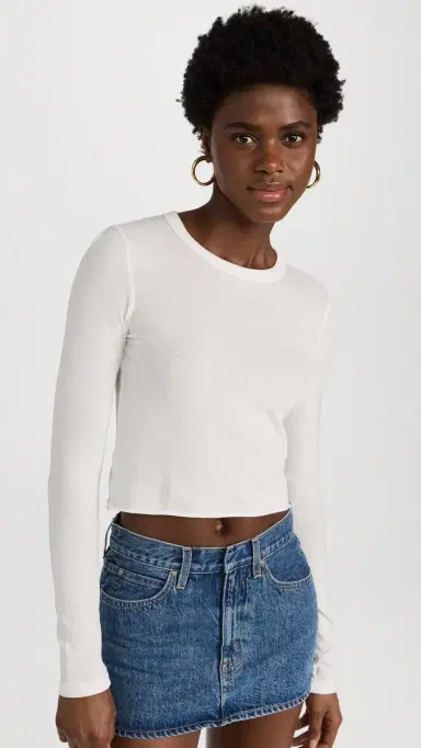 SLVRLAKE Long Sleeve Crop Baby Tee Natural White | Thumbnail 3 SLVRLAKE Long Sleeve Crop Baby Tee Natural White | Thumbnail 3