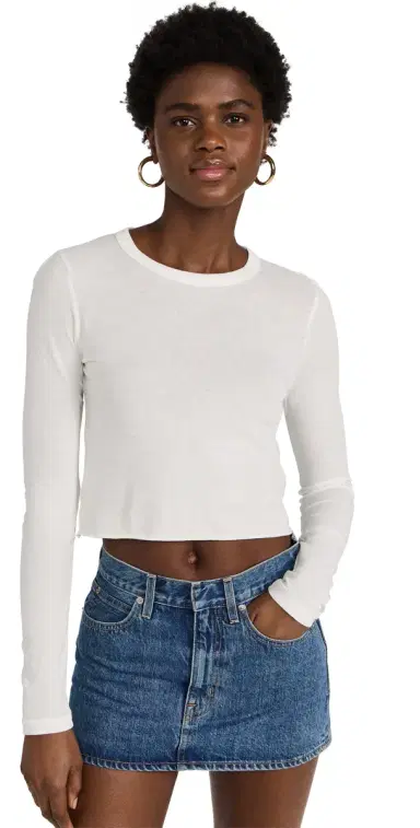 SLVRLAKE Long Sleeve Crop Baby Tee Natural White | Thumbnail 1 SLVRLAKE Long Sleeve Crop Baby Tee Natural White | Thumbnail 1
