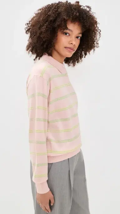Guest in Residence Collegiate Cashmere Stripe Polo Power Pink | Thumbnail 4 Guest in Residence Collegiate Cashmere Stripe Polo Power Pink | Thumbnail 4