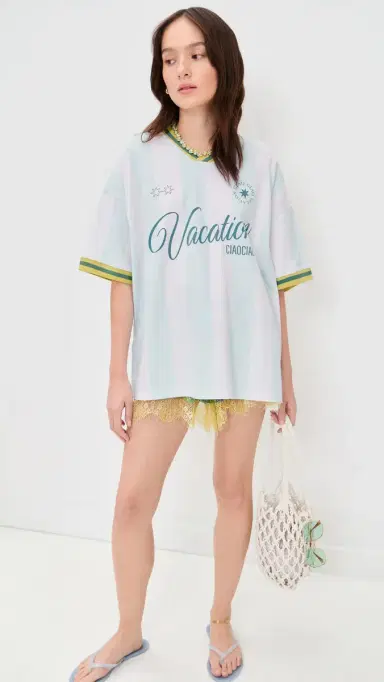 Ciao Ciao Vacation Vacation Stripe Soccer Tee Blue/Pink | Thumbnail 2 Ciao Ciao Vacation Vacation Stripe Soccer Tee Blue/Pink | Thumbnail 2