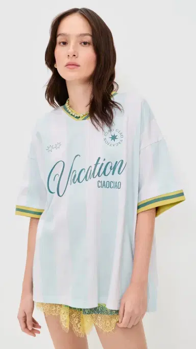 Ciao Ciao Vacation Vacation Stripe Soccer Tee Blue/Pink | Thumbnail 3 Ciao Ciao Vacation Vacation Stripe Soccer Tee Blue/Pink | Thumbnail 3