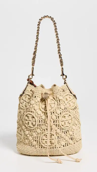 Tory Burch T Monogram Raffia Bucket Bag Natural One Size | Thumbnail 2 Tory Burch T Monogram Raffia Bucket Bag Natural One Size | Thumbnail 2