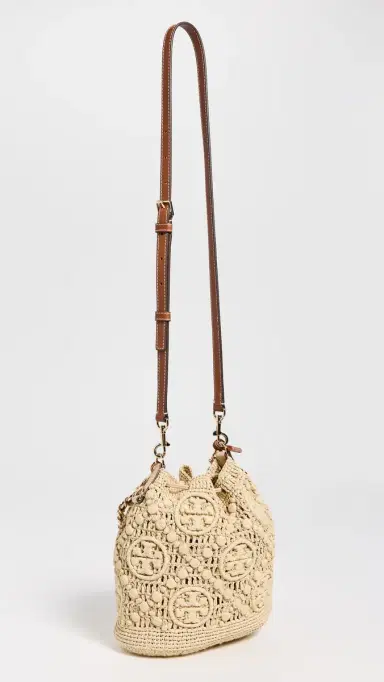Tory Burch T Monogram Raffia Bucket Bag Natural One Size | Thumbnail 4 Tory Burch T Monogram Raffia Bucket Bag Natural One Size | Thumbnail 4
