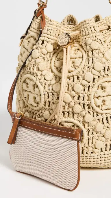 Tory Burch T Monogram Raffia Bucket Bag Natural One Size | Thumbnail 5 Tory Burch T Monogram Raffia Bucket Bag Natural One Size | Thumbnail 5