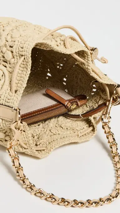 Tory Burch T Monogram Raffia Bucket Bag Natural One Size | Thumbnail 6 Tory Burch T Monogram Raffia Bucket Bag Natural One Size | Thumbnail 6