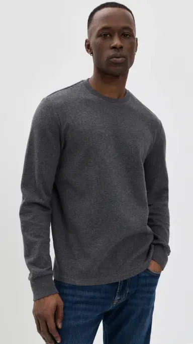 Frame Duo Fold Long Sleeve Crew Tee Grey Melange | Thumbnail 2 Frame Duo Fold Long Sleeve Crew Tee Grey Melange | Thumbnail 2