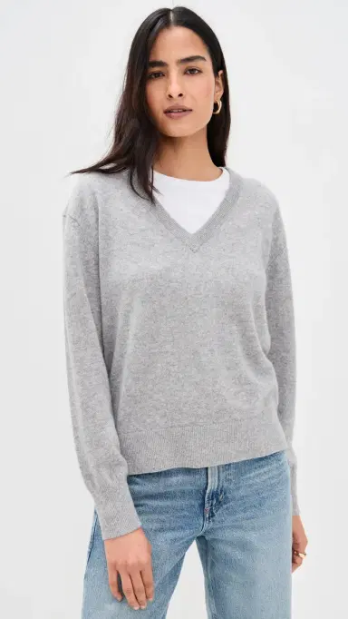 White + Warren Cashmere V Neck Pullover Grey Heather S | Thumbnail 2 White + Warren Cashmere V Neck Pullover Grey Heather S | Thumbnail 2