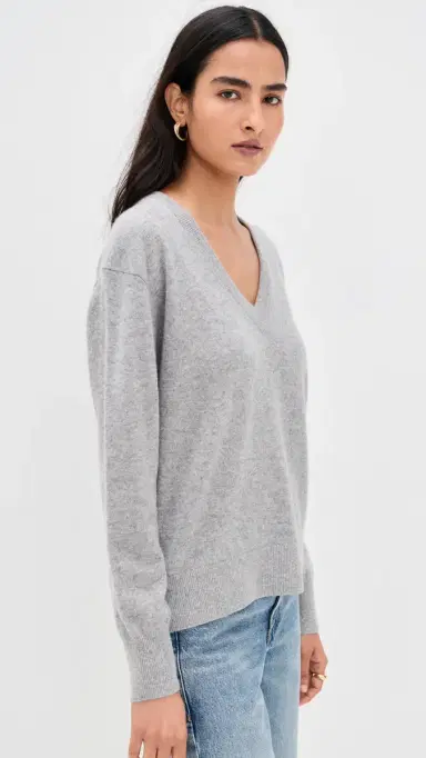 White + Warren Cashmere V Neck Pullover Grey Heather S | Thumbnail 4 White + Warren Cashmere V Neck Pullover Grey Heather S | Thumbnail 4