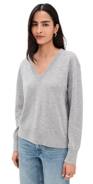 White + Warren Cashmere V Neck Pullover Grey Heather S | Thumbnail 1 White + Warren Cashmere V Neck Pullover Grey Heather S | Thumbnail 1