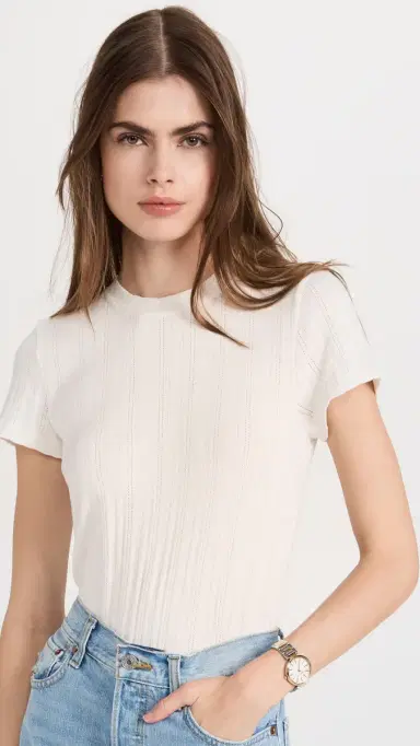 RE/DONE Pointelle Baby Tee Vintage White | Thumbnail 2 RE/DONE Pointelle Baby Tee Vintage White | Thumbnail 2