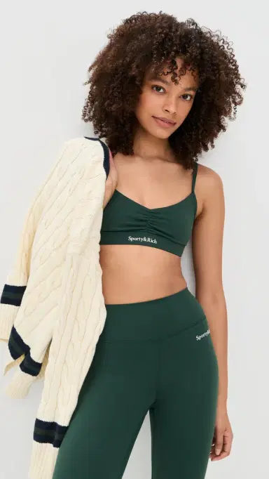 Sporty & Rich Serif Logo Mini Sports Bra Forest | Thumbnail 2 Sporty & Rich Serif Logo Mini Sports Bra Forest | Thumbnail 2