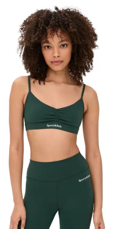 Sporty & Rich Serif Logo Mini Sports Bra Forest | Thumbnail 1 Sporty & Rich Serif Logo Mini Sports Bra Forest | Thumbnail 1