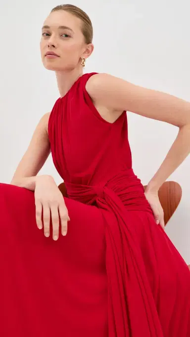 Brandon Maxwell The Isadora Knot-Detailed Draped Maxi Dress Red | Thumbnail 2 Brandon Maxwell The Isadora Knot-Detailed Draped Maxi Dress Red | Thumbnail 2