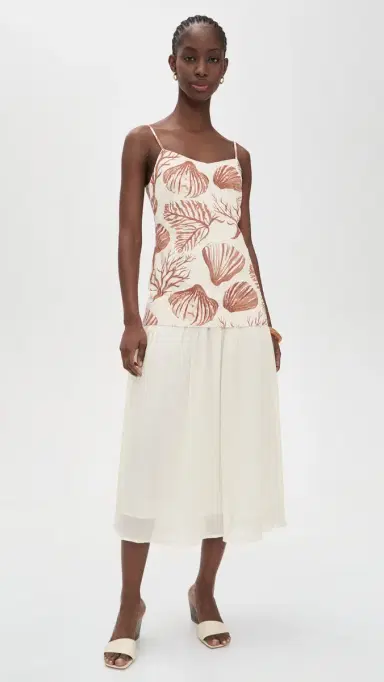 Moon River Spaghetti Strap Seashell Midi Dress Cream Multi | Thumbnail 2 Moon River Spaghetti Strap Seashell Midi Dress Cream Multi | Thumbnail 2