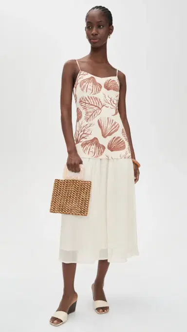 Moon River Spaghetti Strap Seashell Midi Dress Cream Multi | Thumbnail 5 Moon River Spaghetti Strap Seashell Midi Dress Cream Multi | Thumbnail 5