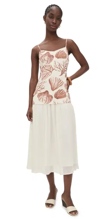 Moon River Spaghetti Strap Seashell Midi Dress Cream Multi | Thumbnail 1 Moon River Spaghetti Strap Seashell Midi Dress Cream Multi | Thumbnail 1