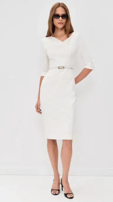 Black Halo 3/4 Sleeve Jackie O Dress Winter White | Thumbnail 2 Black Halo 3/4 Sleeve Jackie O Dress Winter White | Thumbnail 2