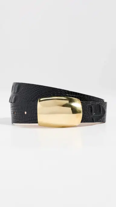 L'AGENCE Milou Domed Croc Embossed Belt Black Croc Embossed | Thumbnail 2 L'AGENCE Milou Domed Croc Embossed Belt Black Croc Embossed | Thumbnail 2