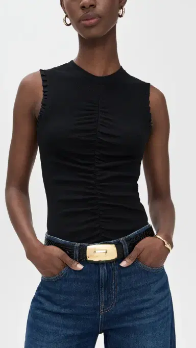 L'AGENCE Milou Domed Croc Embossed Belt Black Croc Embossed | Thumbnail 3 L'AGENCE Milou Domed Croc Embossed Belt Black Croc Embossed | Thumbnail 3