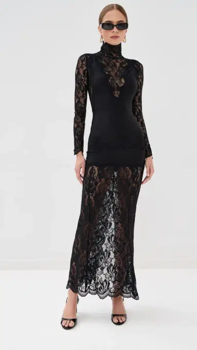 rabanne Long Dress In Lace and Jersey Black | Thumbnail 2 rabanne Long Dress In Lace and Jersey Black | Thumbnail 2
