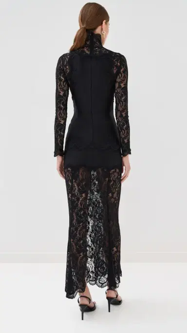 rabanne Long Dress In Lace and Jersey Black | Thumbnail 3 rabanne Long Dress In Lace and Jersey Black | Thumbnail 3