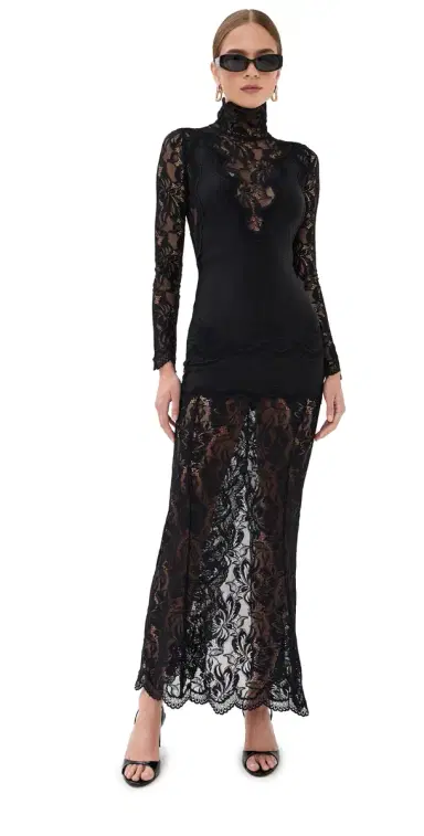 rabanne Long Dress In Lace and Jersey Black | Thumbnail 1 rabanne Long Dress In Lace and Jersey Black | Thumbnail 1