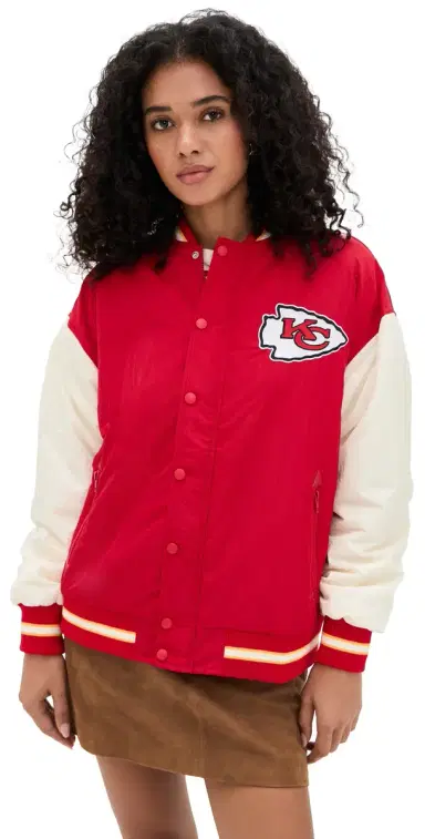 Terez Chiefs Colorblock Bomber Jacket Chiefs Red/Sugar Swizzle M | Thumbnail 1 Terez Chiefs Colorblock Bomber Jacket Chiefs Red/Sugar Swizzle M | Thumbnail 1
