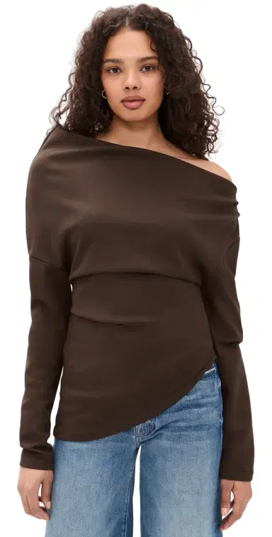 Line & Dot Coen Draped Asymmetrical Top Dark Brown | Thumbnail 1 Line & Dot Coen Draped Asymmetrical Top Dark Brown | Thumbnail 1