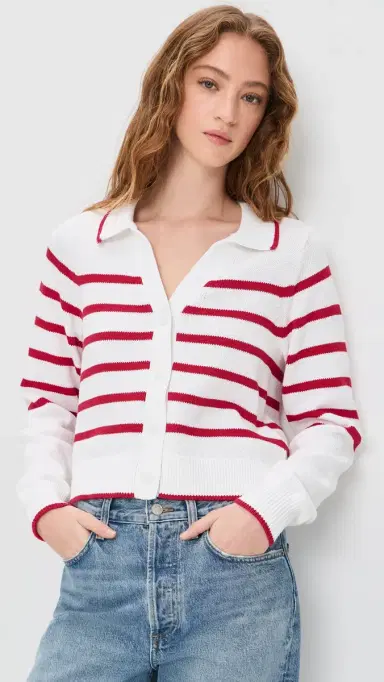 Splendid Nicolette Stripe Polo Sweater White/Rouge | Thumbnail 2 Splendid Nicolette Stripe Polo Sweater White/Rouge | Thumbnail 2