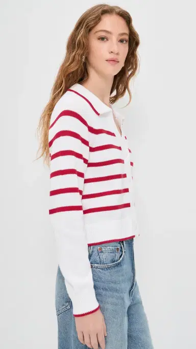 Splendid Nicolette Stripe Polo Sweater White/Rouge | Thumbnail 4 Splendid Nicolette Stripe Polo Sweater White/Rouge | Thumbnail 4