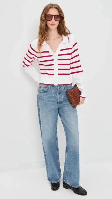 Splendid Nicolette Stripe Polo Sweater White/Rouge | Thumbnail 5 Splendid Nicolette Stripe Polo Sweater White/Rouge | Thumbnail 5