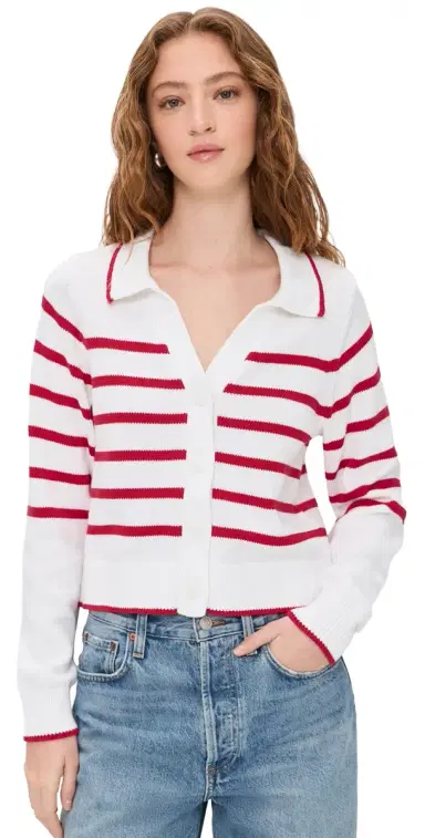 Splendid Nicolette Stripe Polo Sweater White/Rouge | Thumbnail 1 Splendid Nicolette Stripe Polo Sweater White/Rouge | Thumbnail 1