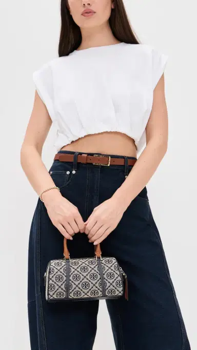 Tory Burch T Monogram Mini Barrel Bag Tory Navy One Size | Thumbnail 3 Tory Burch T Monogram Mini Barrel Bag Tory Navy One Size | Thumbnail 3