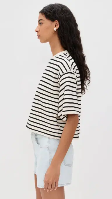 ANINE BING Myers Cropped Tee Black Stripe French Terry | Thumbnail 4 ANINE BING Myers Cropped Tee Black Stripe French Terry | Thumbnail 4