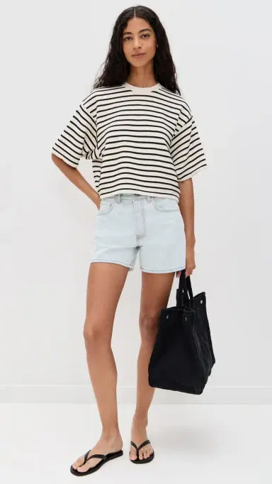ANINE BING Myers Cropped Tee Black Stripe French Terry | Thumbnail 5 ANINE BING Myers Cropped Tee Black Stripe French Terry | Thumbnail 5