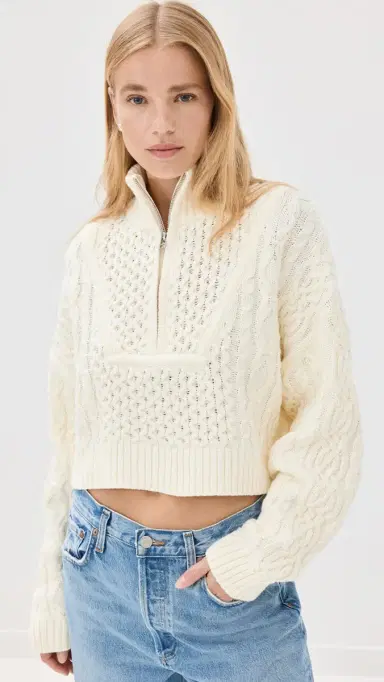 Staud Cropped Hampton Sweater Buttercream L | Thumbnail 2 Staud Cropped Hampton Sweater Buttercream L | Thumbnail 2