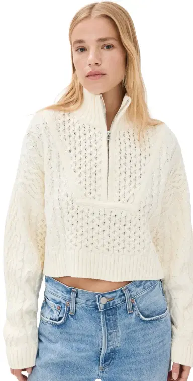 Staud Cropped Hampton Sweater Buttercream L | Thumbnail 1 Staud Cropped Hampton Sweater Buttercream L | Thumbnail 1