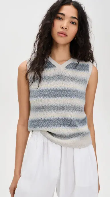 Vince Summer Fair Isle Knit Vest Pale Tide Combo | Thumbnail 2 Vince Summer Fair Isle Knit Vest Pale Tide Combo | Thumbnail 2