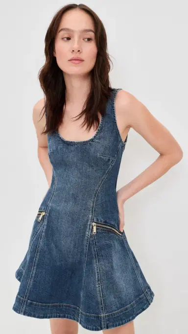 Self-Portrait Denim Flared Mini Dress Blue | Thumbnail 2 Self-Portrait Denim Flared Mini Dress Blue | Thumbnail 2
