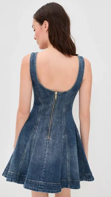 Self-Portrait Denim Flared Mini Dress Blue | Thumbnail 3 Self-Portrait Denim Flared Mini Dress Blue | Thumbnail 3