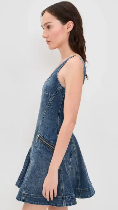 Self-Portrait Denim Flared Mini Dress Blue | Thumbnail 4 Self-Portrait Denim Flared Mini Dress Blue | Thumbnail 4