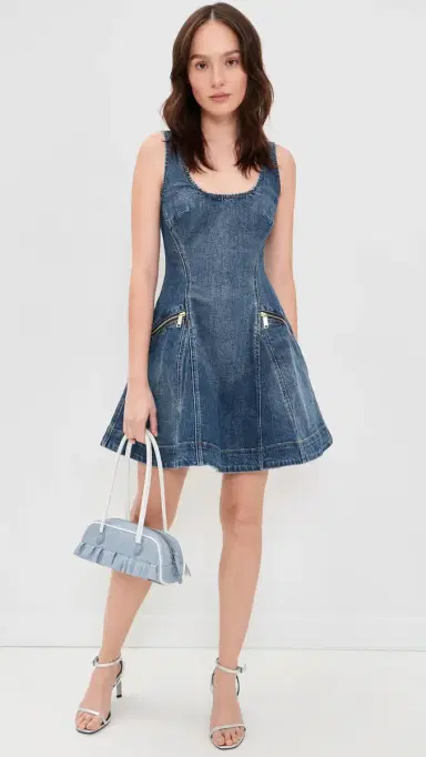Self-Portrait Denim Flared Mini Dress Blue | Thumbnail 5 Self-Portrait Denim Flared Mini Dress Blue | Thumbnail 5