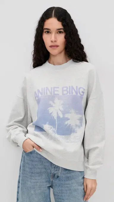 Anine Bing Miles Palms Sweatshirt Light Heather Grey | Thumbnail 2 Anine Bing Miles Palms Sweatshirt Light Heather Grey | Thumbnail 2