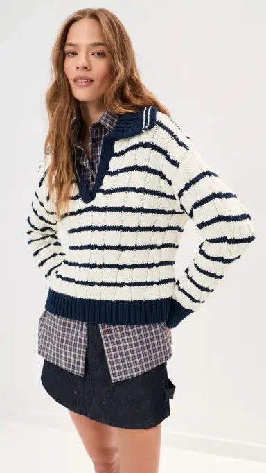 LE BOP Logan Polo Sweater Ivory Multi M | Thumbnail 2 LE BOP Logan Polo Sweater Ivory Multi M | Thumbnail 2