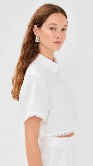 Simkhai Solange Short Sleeve Cropped Shirt White M | Thumbnail 4 Simkhai Solange Short Sleeve Cropped Shirt White M | Thumbnail 4
