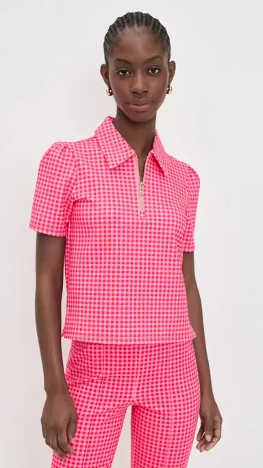 Addison Bay Ponte Virginian Polo Top Rose Check | Thumbnail 2 Addison Bay Ponte Virginian Polo Top Rose Check | Thumbnail 2