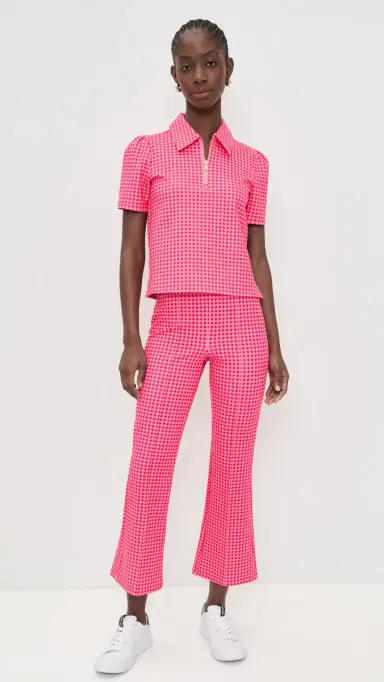 Addison Bay Ponte Virginian Polo Top Rose Check | Thumbnail 5 Addison Bay Ponte Virginian Polo Top Rose Check | Thumbnail 5